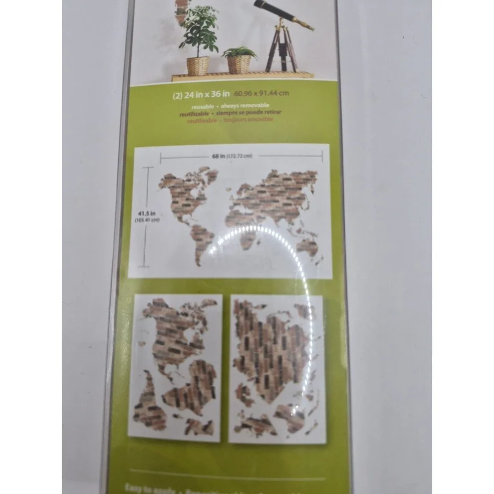 Wall Pops! Super Wall Art Kit Peel And Stick Brick Wall World Map Move Reuseable